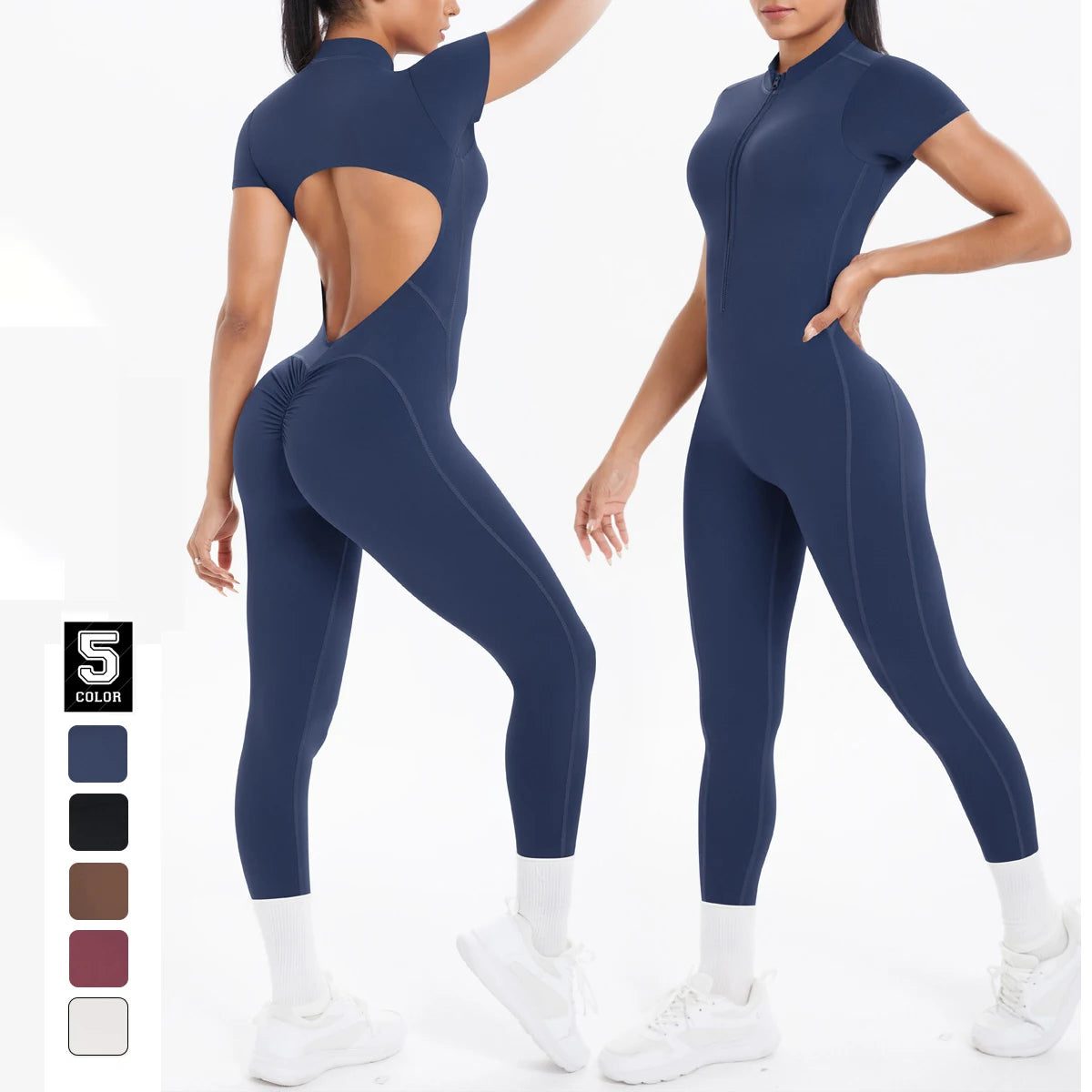 Sexy Backless Bodycon Scrunch Jumpsuit Raises Butt Women Dance Fitness Overalls Push Up With Chest Cushion Yoga Sport Jump Suit